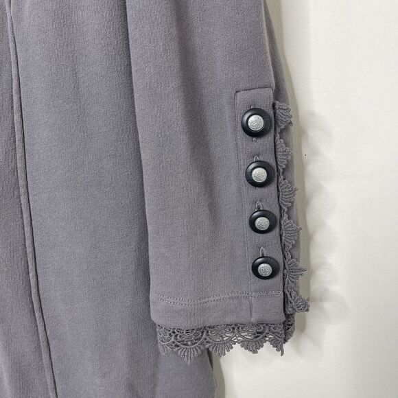 Soft Surroundings Gray Lace Trim Button Front Long Jacket Coatigan Women’s L - Picture 4 of 13